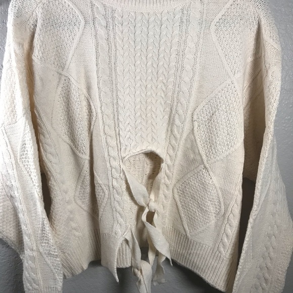 LAST 1! Chunky Cream  Tie Up Back Cable Sweater - Picture 6 of 8